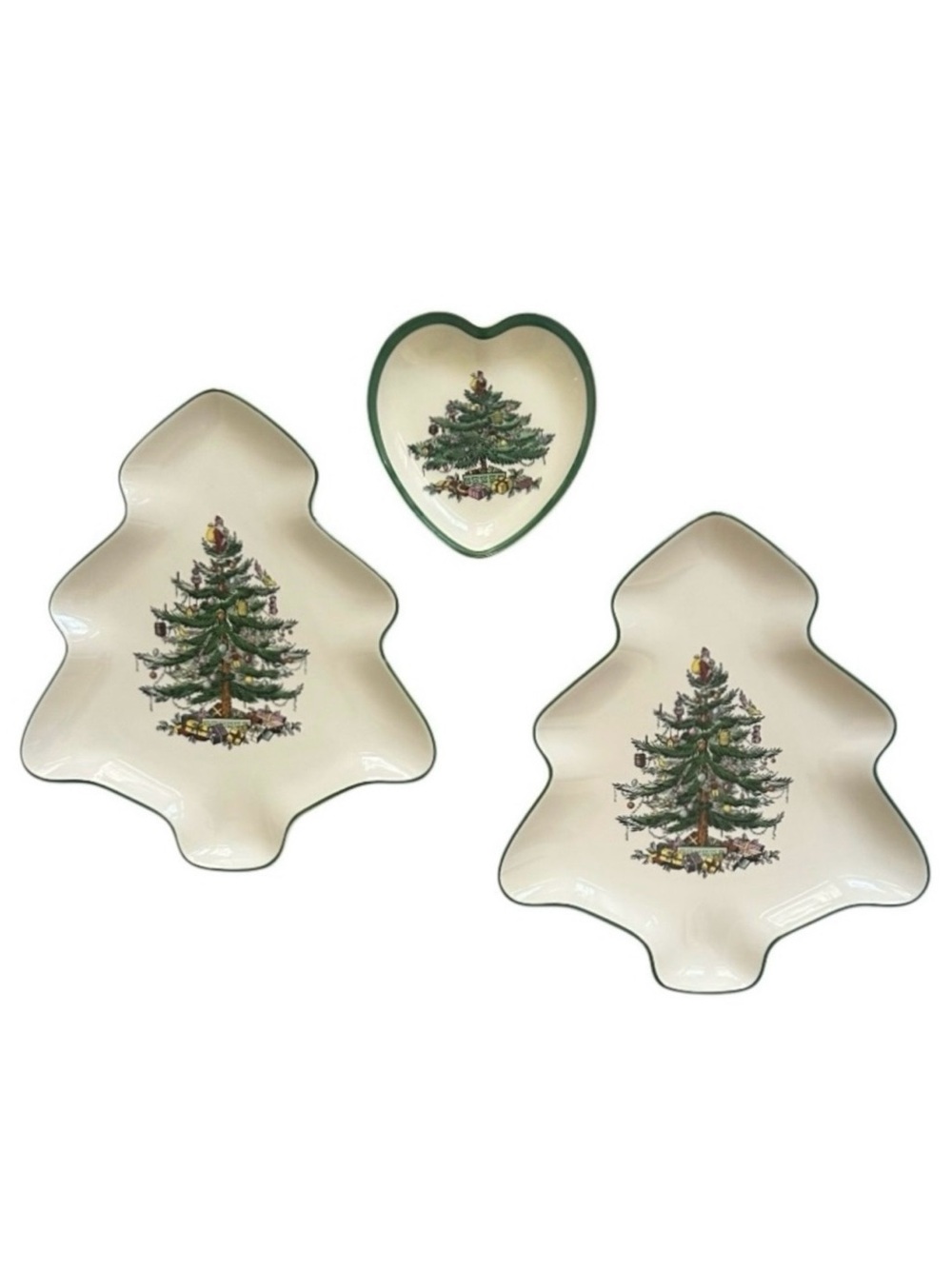 Set of 3 Spode Vintage Holiday Christmas Tree and Heart Ceramic Trinket Dishes